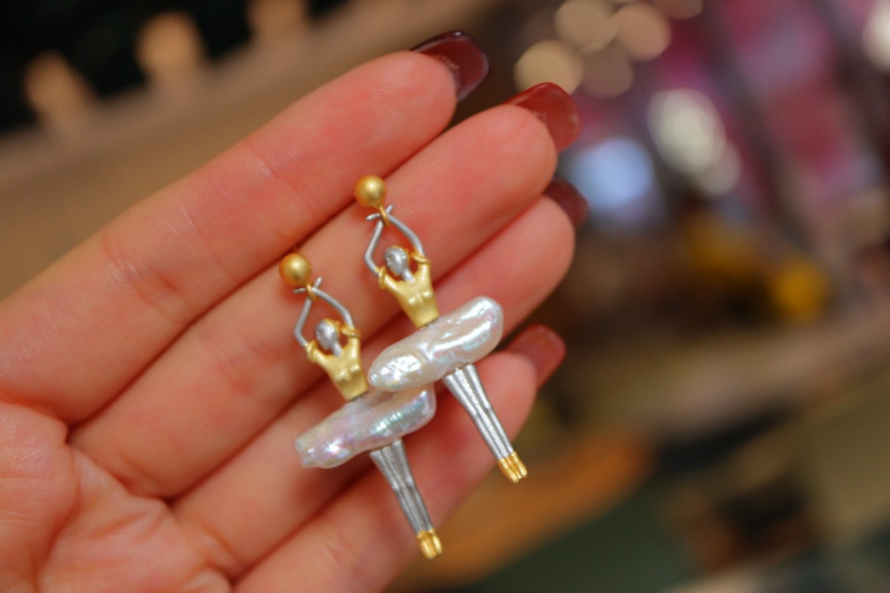 Ballet Dancer Figurine Earrings with Sterling Silver 925