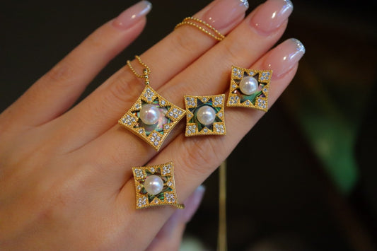 Baroque Square Shade Pearl Necklace with Gold Plated Sterling Silver