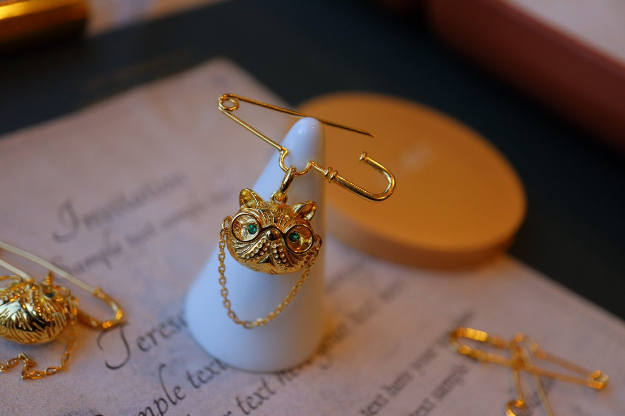 Doctor Cat Necklace /Brooch /Ring with Gold Plated Sterling Silver 925
