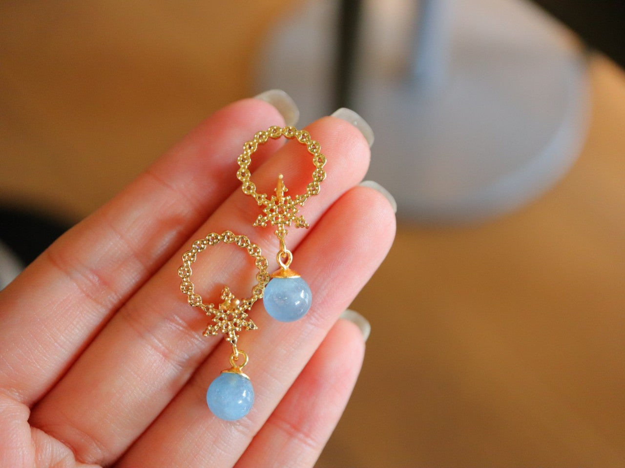 Vintage Aquamarine Earrings with Gold Plated Sterling Silver 925