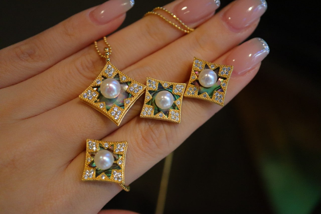 Baroque Square Shade Pearl Necklace with Gold Plated Sterling Silver