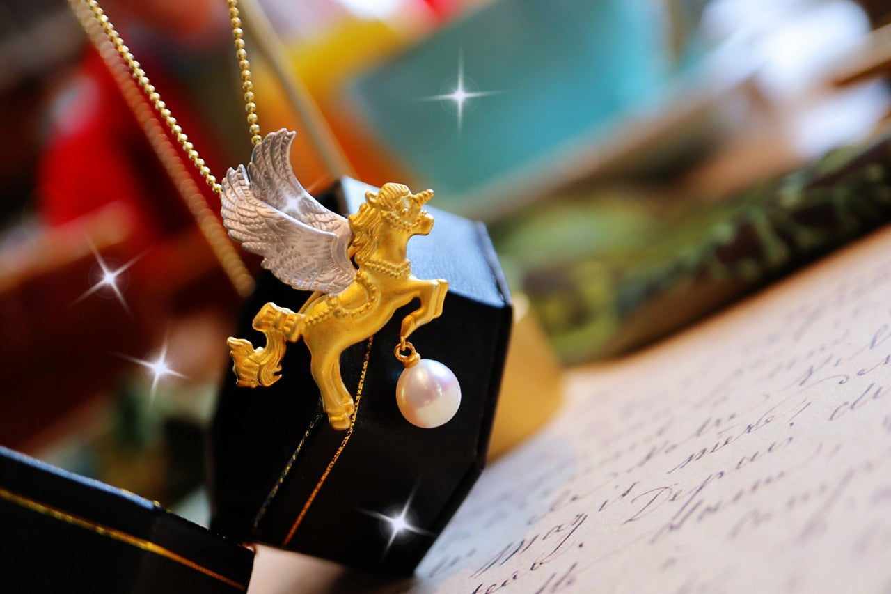 Baroque Flying Horse & Pearl Pendant  with Sterling Silver