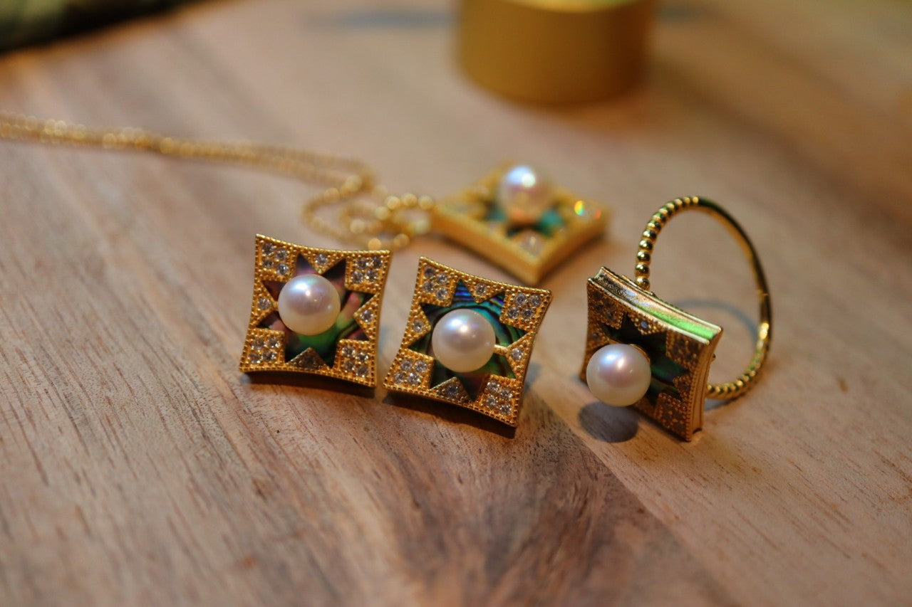 Baroque Square Shade Pearl Necklace with Gold Plated Sterling Silver