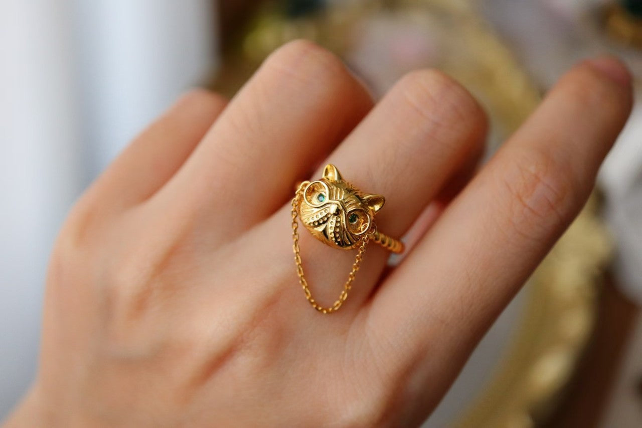 Doctor Cat Necklace /Brooch /Ring with Gold Plated Sterling Silver 925