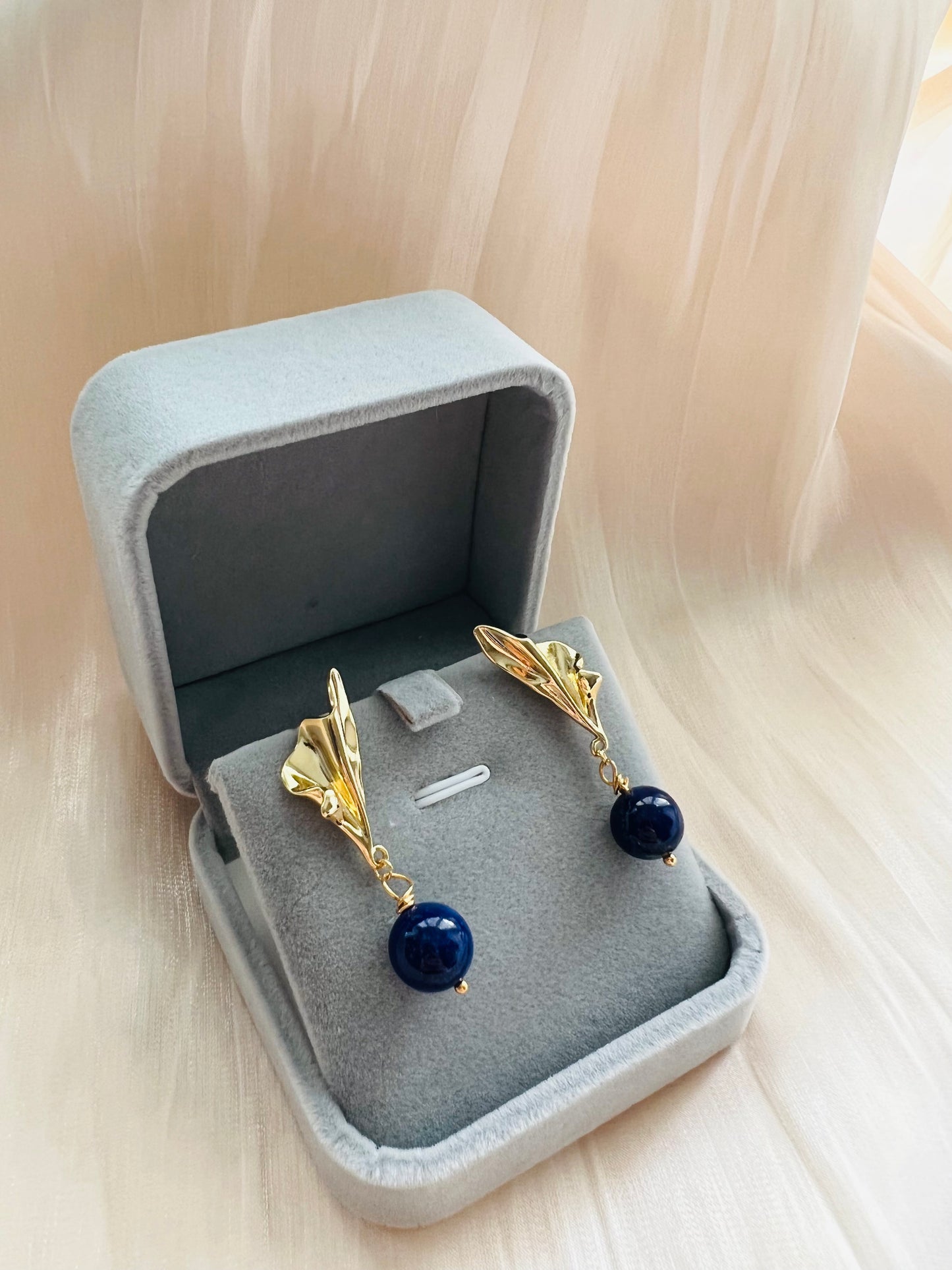 Handmade Natural Gemstone/ Real Crystal Earrings/Lapis Lazuli Stone Earrings/Aquamarine stone earrings/Water Ripples Earrings/