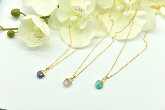Handmade Natural Gemstone Necklace/Rose quartz pendent/Amethyst necklace/Amazonite necklace
