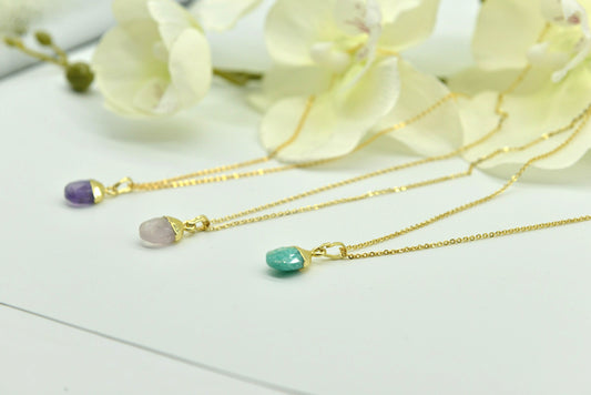 Handmade Natural Gemstone Necklace/Rose quartz pendent/Amethyst necklace/Amazonite necklace