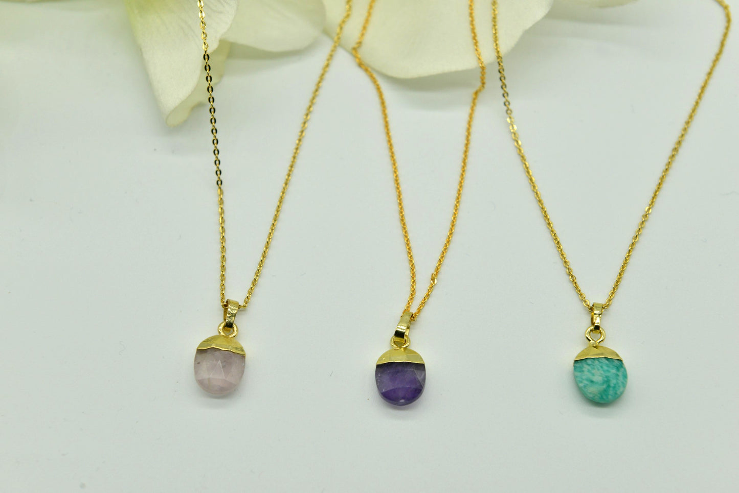Handmade Natural Gemstone Necklace/Rose quartz pendent/Amethyst necklace/Amazonite necklace