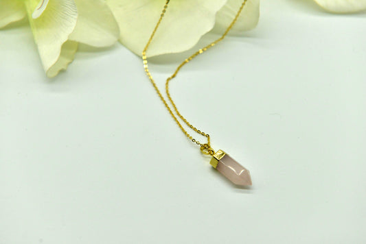 Handmade natural gemstone necklace/Rose quartz necklace/Amazonite necklace/Bullet shape necklace