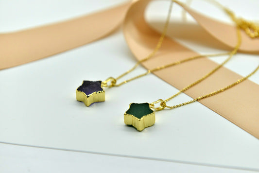 Handmade natural gemstone/Gilt star pendant necklace/Amethyst necklace / Green aventurine jade necklace