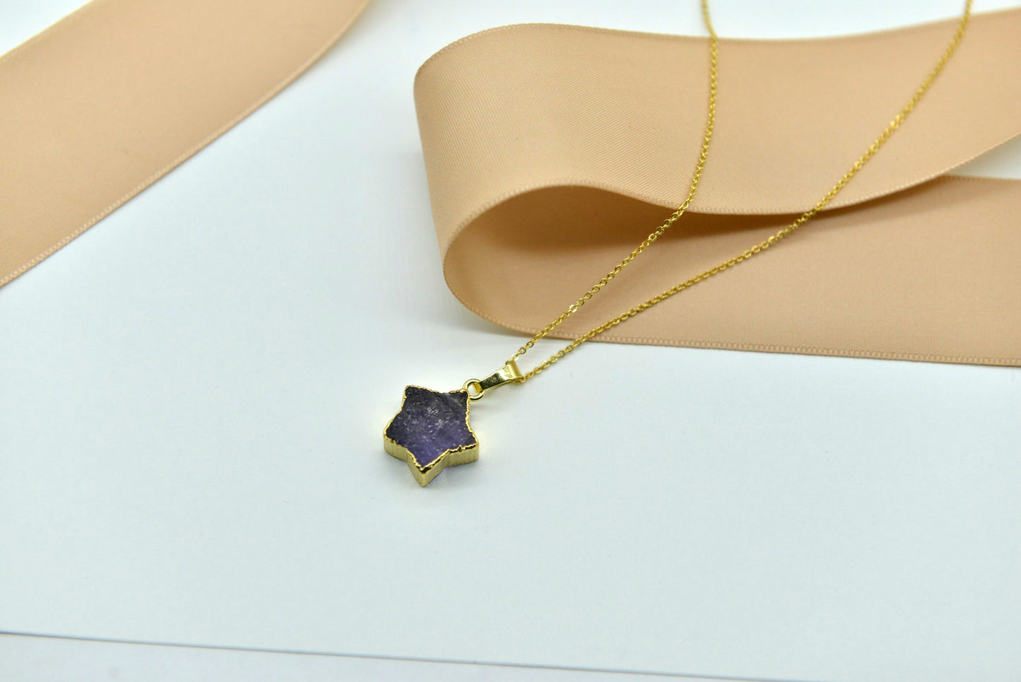 Handmade natural gemstone/Gilt star pendant necklace/Amethyst necklace / Green aventurine jade necklace