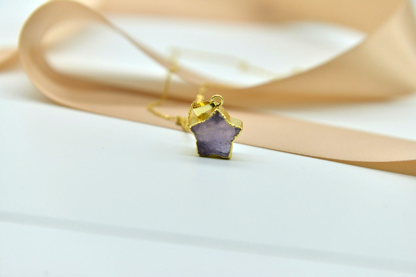 Handmade natural gemstone/Gilt star pendant necklace/Amethyst necklace / Green aventurine jade necklace