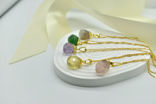 Handmade Natural Raw Gemstone Jewelry/Amethyst Necklace/Rose Quartz jewelry/Aventurine pendent/Botswana Agate /Citrine Pendent Necklace/