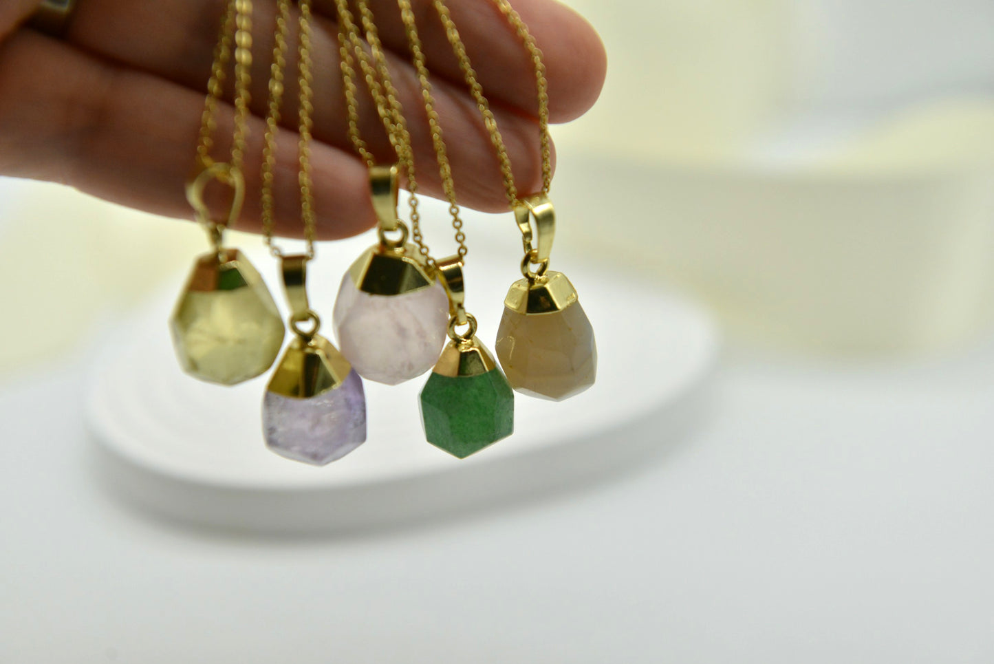 Handmade Natural Raw Gemstone Jewelry/Amethyst Necklace/Rose Quartz jewelry/Aventurine pendent/Botswana Agate /Citrine Pendent Necklace/