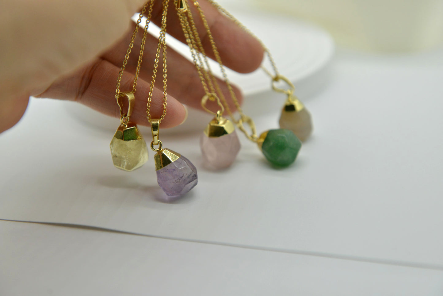 Handmade Natural Raw Gemstone Jewelry/Amethyst Necklace/Rose Quartz jewelry/Aventurine pendent/Botswana Agate /Citrine Pendent Necklace/
