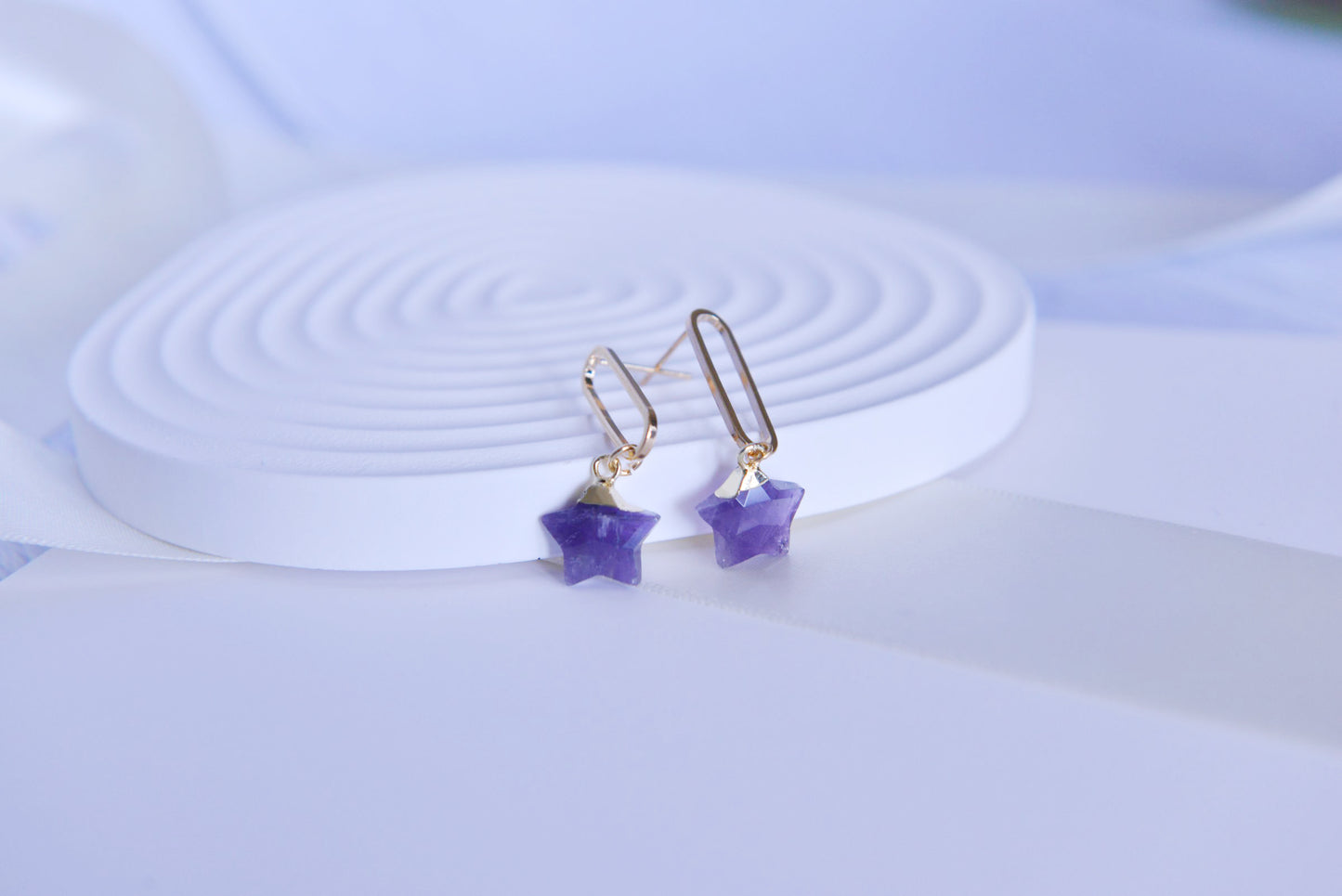Handmade Natural Gemstone Jewelry Set/Real Crystal /Star Earring/ Amethyst Earring/Amethyst Necklace/