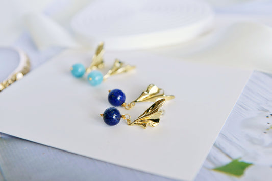 Handmade Natural Gemstone/ Real Crystal Earrings/Lapis Lazuli Stone Earrings/Aquamarine stone earrings/Water Ripples Earrings/