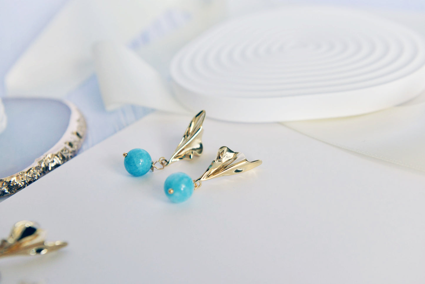 Handmade Natural Gemstone/ Real Crystal Earrings/Lapis Lazuli Stone Earrings/Aquamarine stone earrings/Water Ripples Earrings/