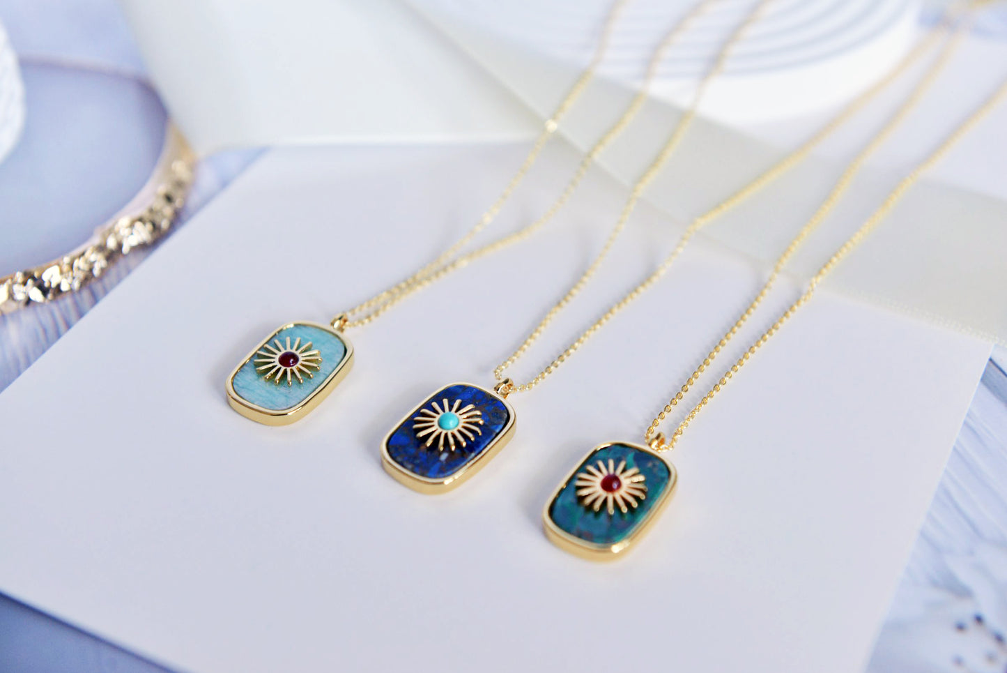 Handmade natural gemstone jewelry/Lapis Lazuli Necklace/Malachite pendant/Amazonite pendant necklace/