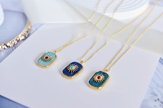 Handmade natural gemstone jewelry/Lapis Lazuli Necklace/Malachite pendant/Amazonite pendant necklace/