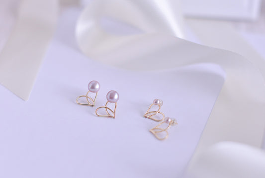 Handmade Sterling Silver Heart Earrings/ Hoop Drop Stud Earrings with Purple Pearls | Genuine Freshwater Pearls | Two way to Wear