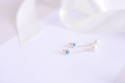 Handmade Turquoise freshwater pearl drop Earring/Exquisite Minimalist Earring/14K Gold Filled/Wedding Earring/Sterling Silver /