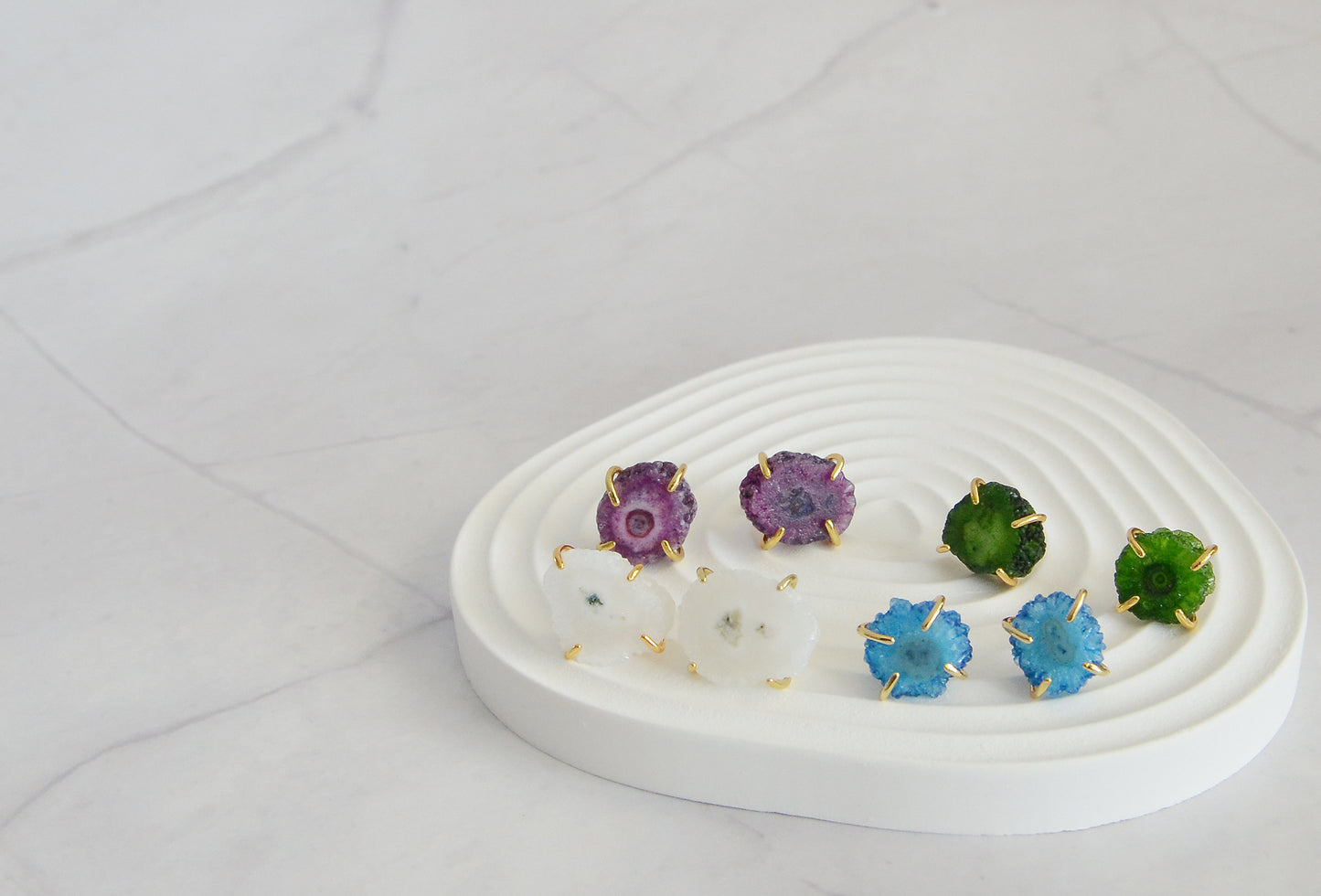 Handmade Natural Gemstone/Real Crystal Earrings/ blue Agate earrings/Purple Agate Earrings/Green Agate/Stub Earrings/Raw Agate Earrings