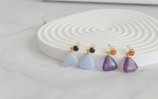Handmade Natural Gemstone/Real Crystal Earrings/Dropping Earrings/Amethyst Earrings/Triangle Earrings/Blue Lace Agate Earrings