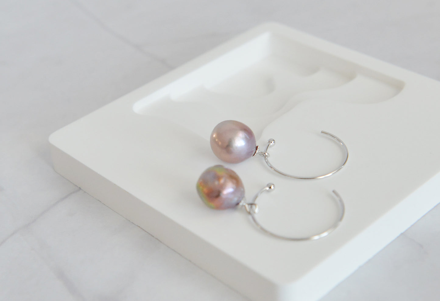 Handmade Baroque Pearl Drop Hoop Earrings/Natural Pearl 18K Gold Plated Sterling Silver Dangle & Drop Earrings /Irregular Purple Pearls