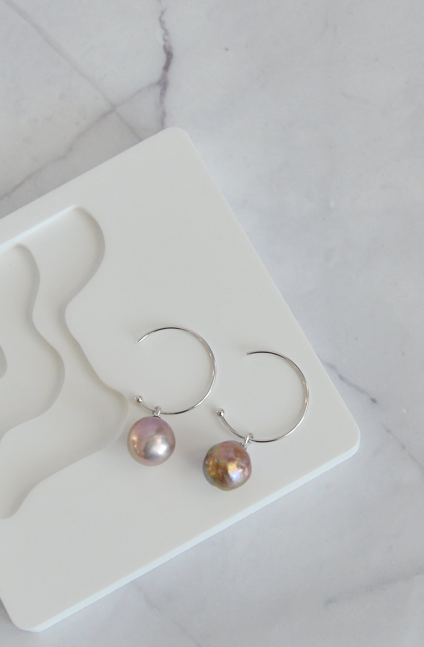 Handmade Baroque Pearl Drop Hoop Earrings/Natural Pearl 18K Gold Plated Sterling Silver Dangle & Drop Earrings /Irregular Purple Pearls