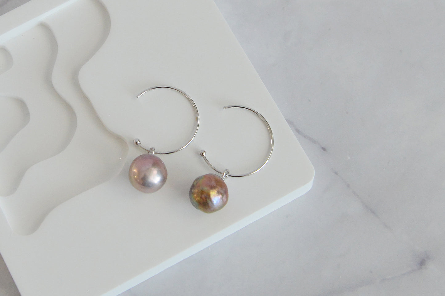 Handmade Baroque Pearl Drop Hoop Earrings/Natural Pearl 18K Gold Plated Sterling Silver Dangle & Drop Earrings /Irregular Purple Pearls