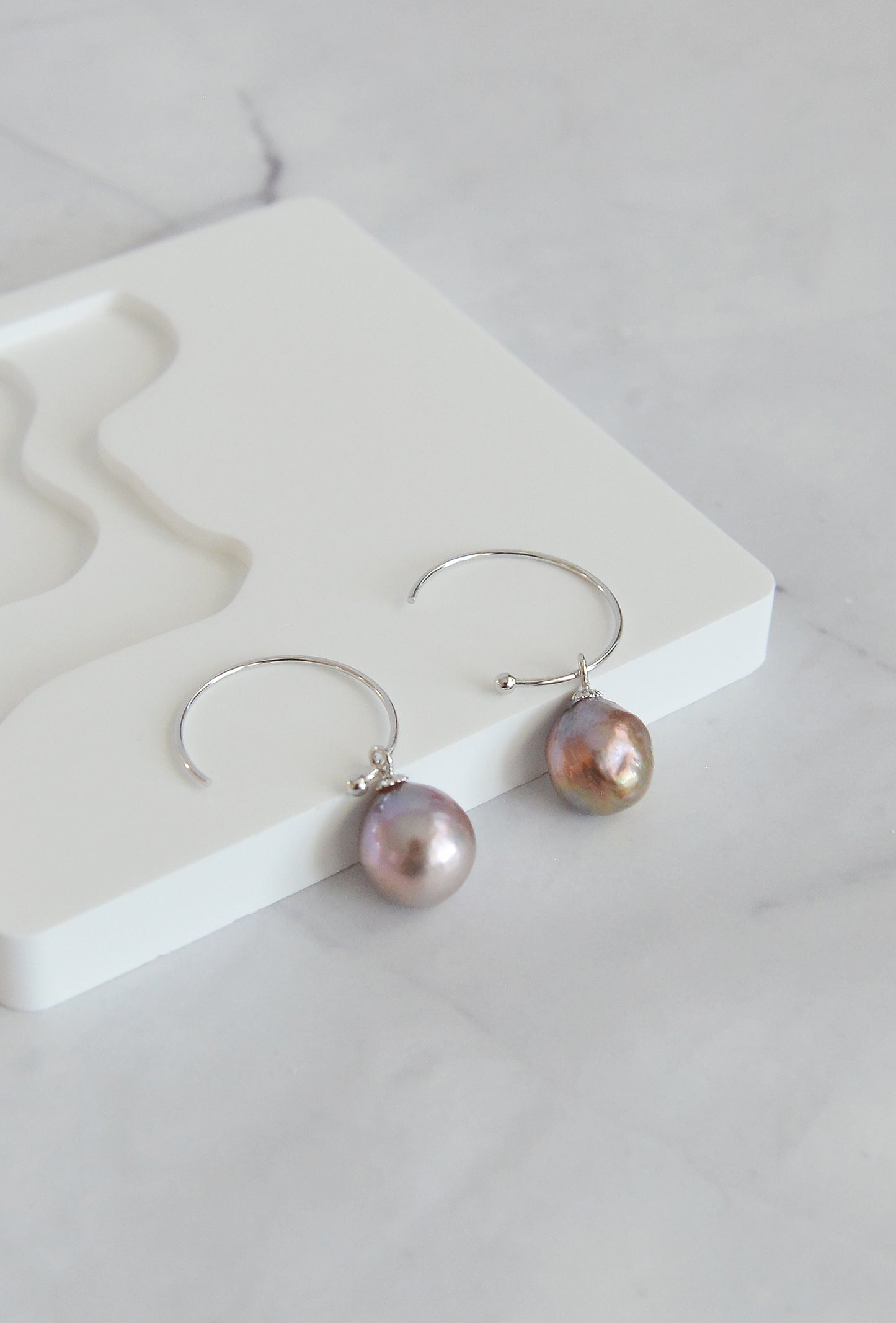 Handmade Baroque Pearl Drop Hoop Earrings/Natural Pearl 18K Gold Plated Sterling Silver Dangle & Drop Earrings /Irregular Purple Pearls