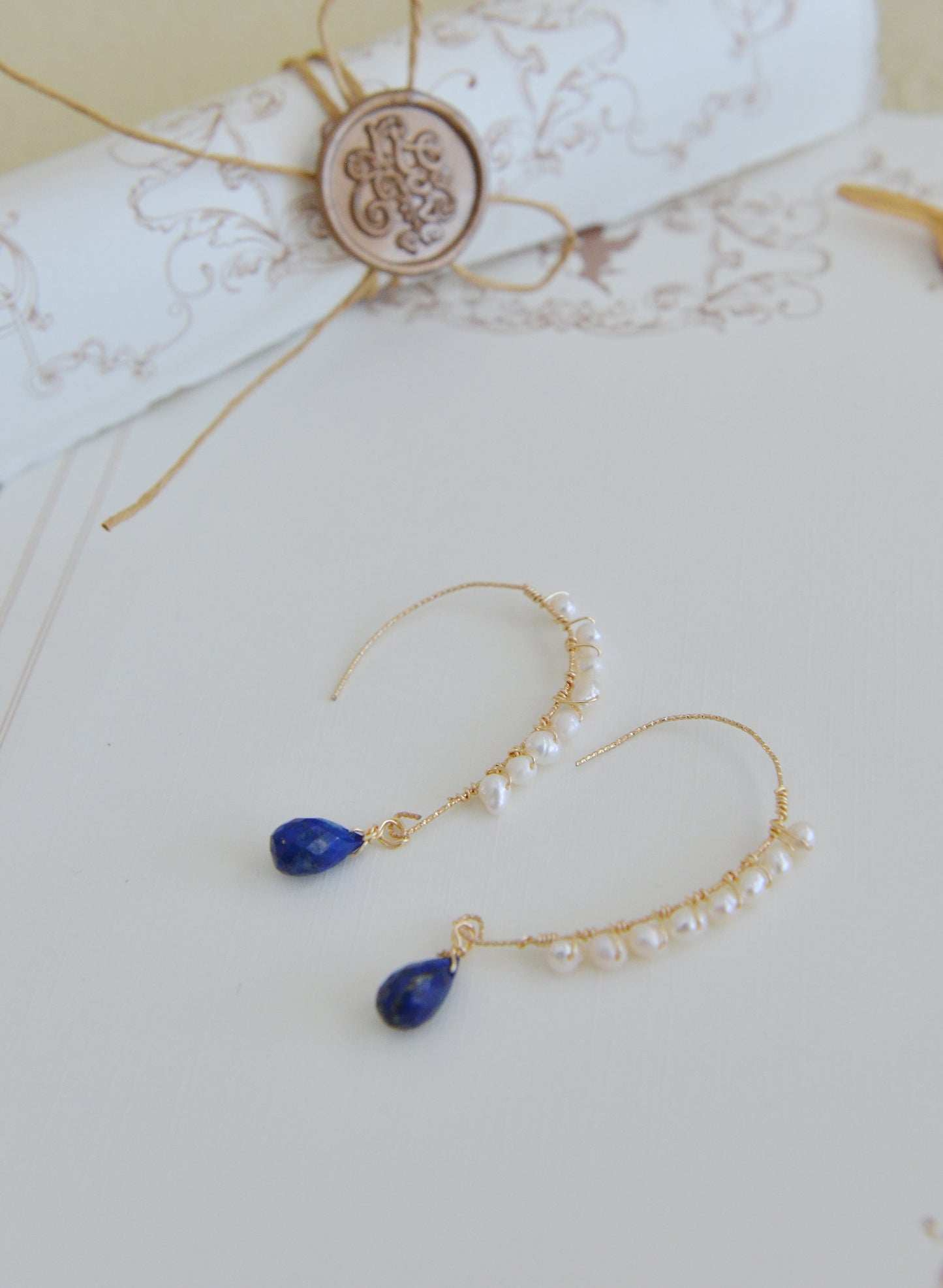 DIY KITS/Handmade Natural Gemstone/Lapis Lazuli+ Pearl Earrings/Green Quartz Earrings
