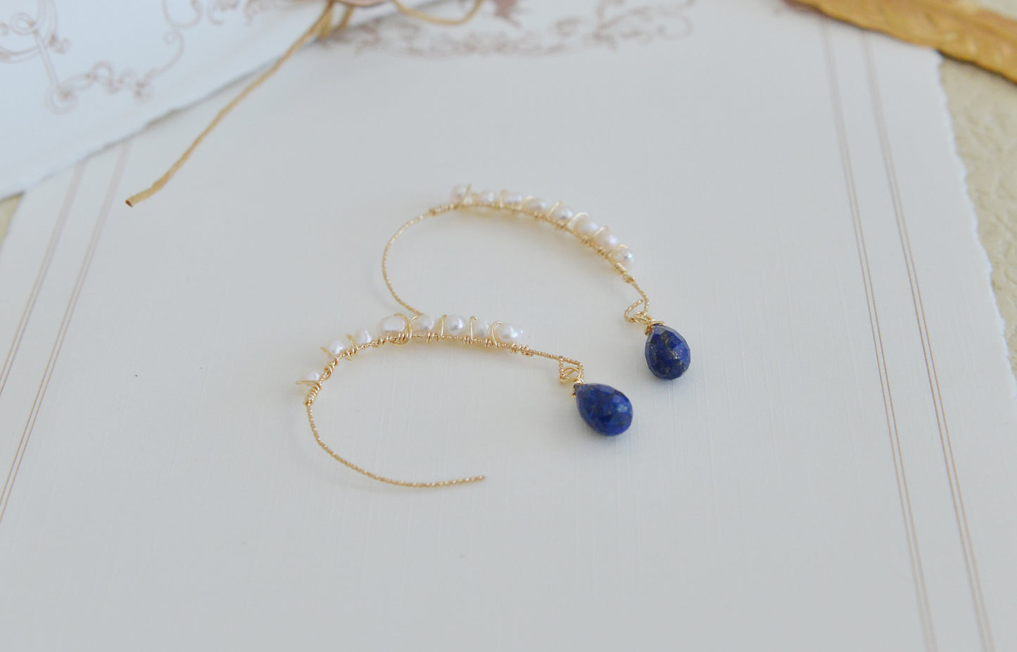 DIY KITS/Handmade Natural Gemstone/Lapis Lazuli+ Pearl Earrings/Green Quartz Earrings