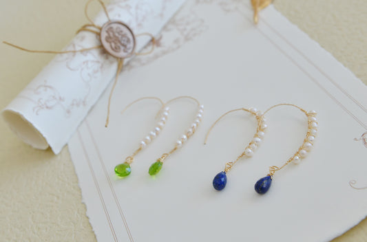 DIY KITS/Handmade Natural Gemstone/Lapis Lazuli+ Pearl Earrings/Green Quartz Earrings