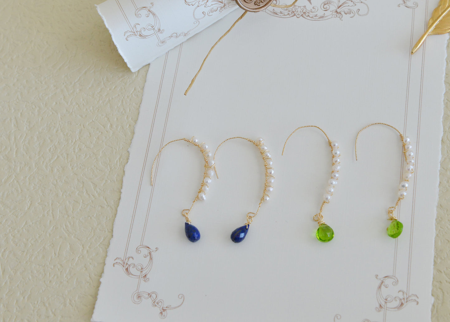DIY KITS/Handmade Natural Gemstone/Lapis Lazuli+ Pearl Earrings/Green Quartz Earrings
