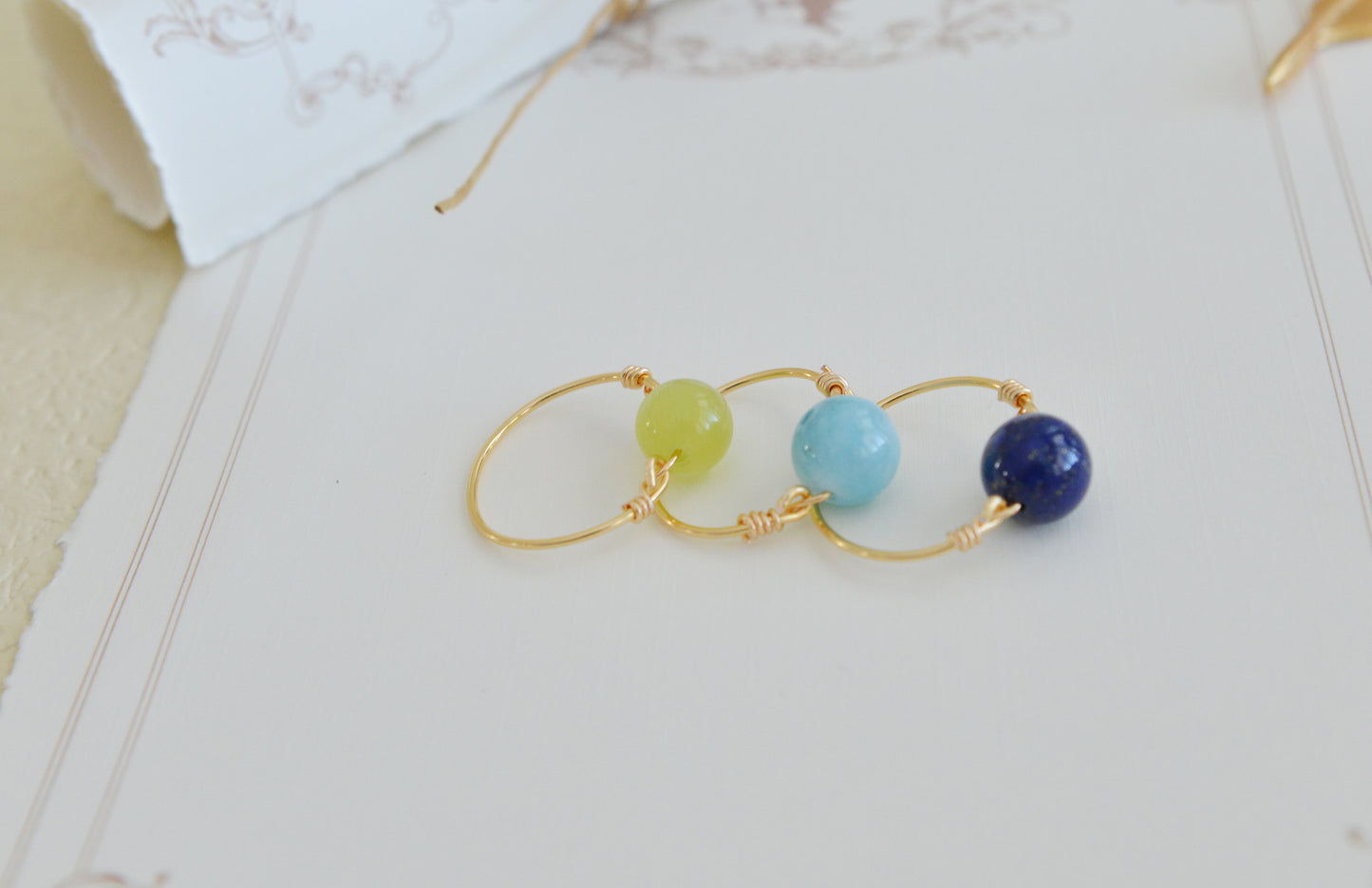 DIY KITS/Handmade Natural Gemstone/Simple Aquamarine Rings/Lapis Lazuli Rings/Green Cat's Eye Stone Rings