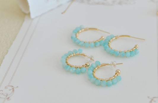 DIY Sets/ Handmade Natural Gemstone/Amazonite Hoop Earrings/Gold Plated
