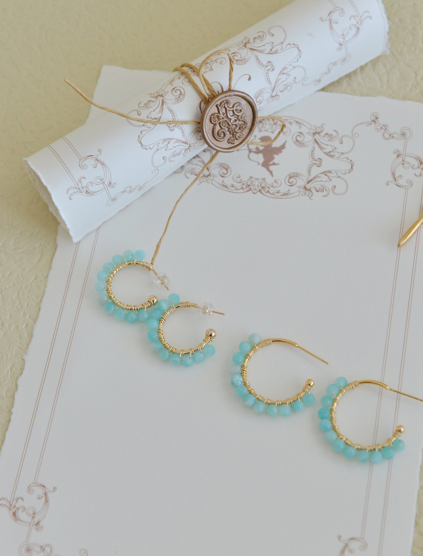 DIY Sets/ Handmade Natural Gemstone/Amazonite Hoop Earrings/Gold Plated