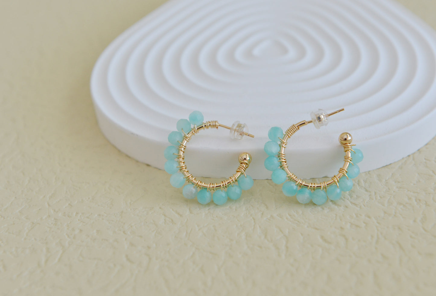 DIY Sets/ Handmade Natural Gemstone/Amazonite Hoop Earrings/Gold Plated