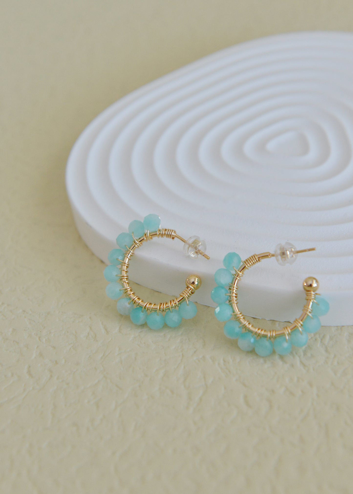 DIY Sets/ Handmade Natural Gemstone/Amazonite Hoop Earrings/Gold Plated