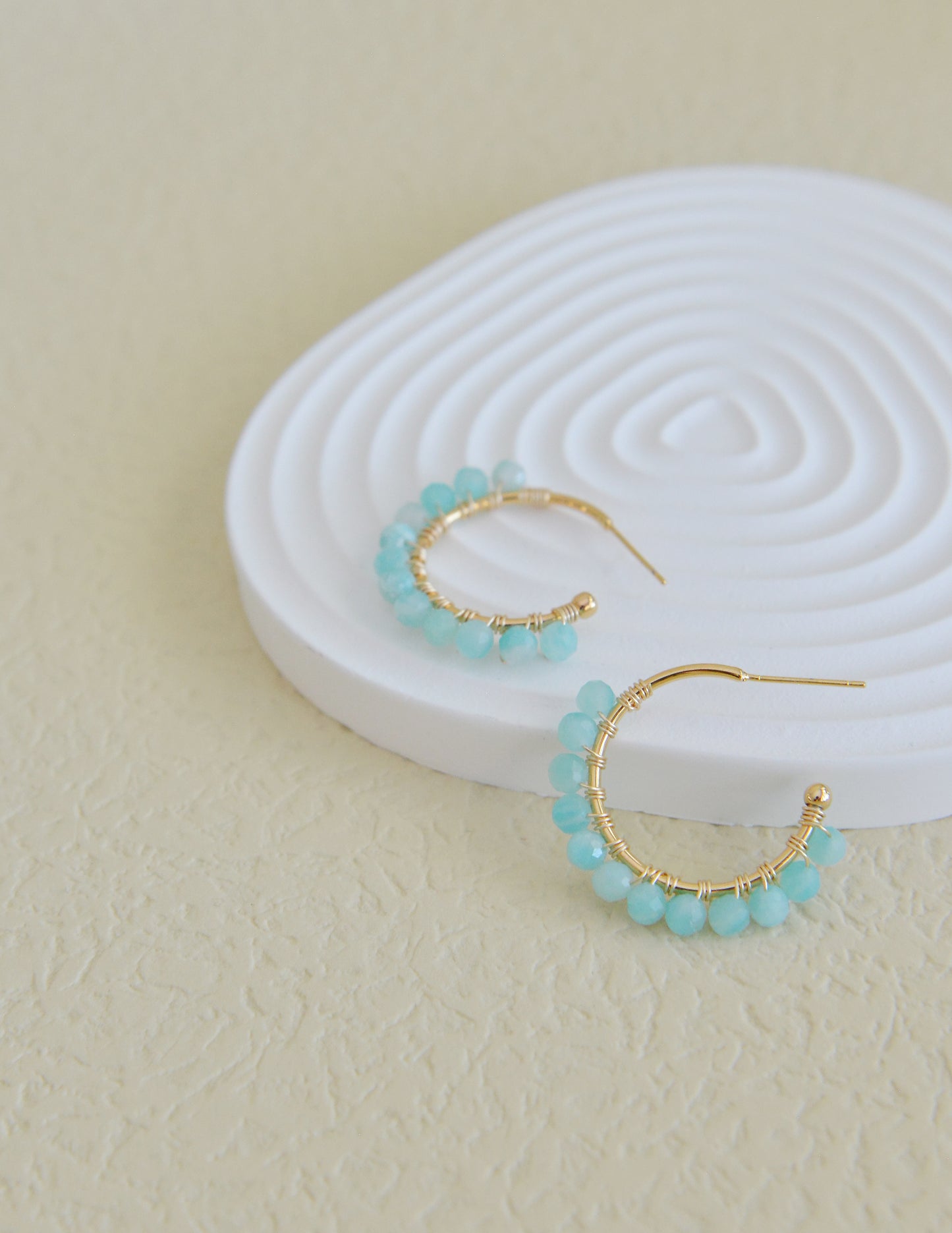 DIY Sets/ Handmade Natural Gemstone/Amazonite Hoop Earrings/Gold Plated