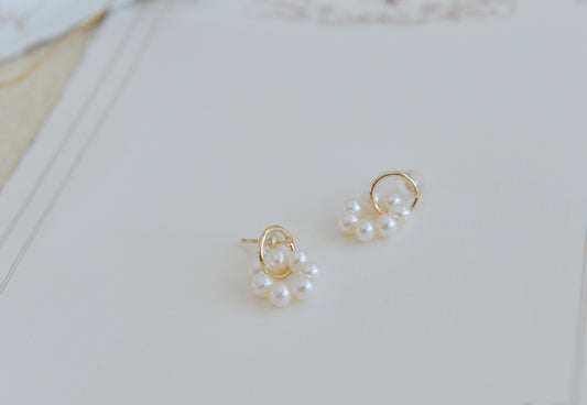 DIY KITS/Handmade Natural Pearl Earrings/Tiny Cute Double Hoop Earrings