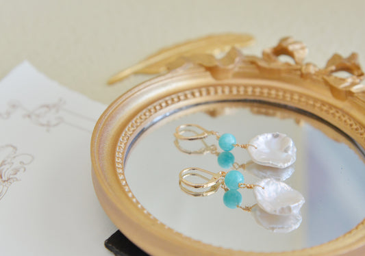 DIY KITS/Handmade Natural Freshwater Pearl Earrings/ Petal Pearl Drop Earrings/Baroque Pearl Earrings