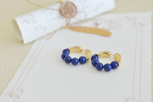 Handmade  Natural Gemstone/Lapis Lazuli Hoop Earrings/