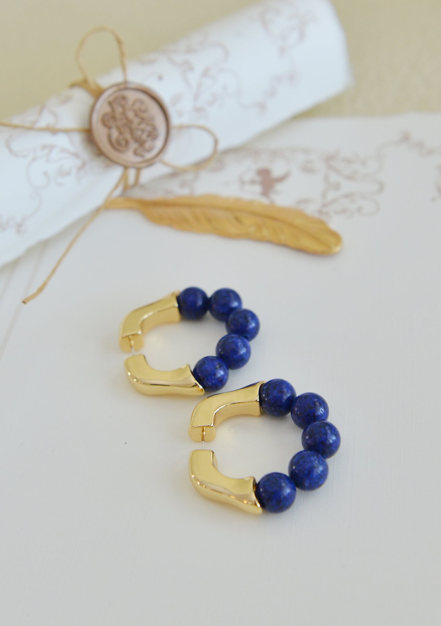 Handmade  Natural Gemstone/Lapis Lazuli Hoop Earrings/