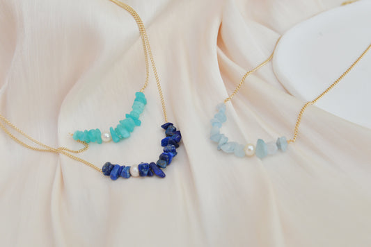 Handmade natural gemstone necklace/Lapis lazuli necklace/aquamarine necklace/amazonite necklace