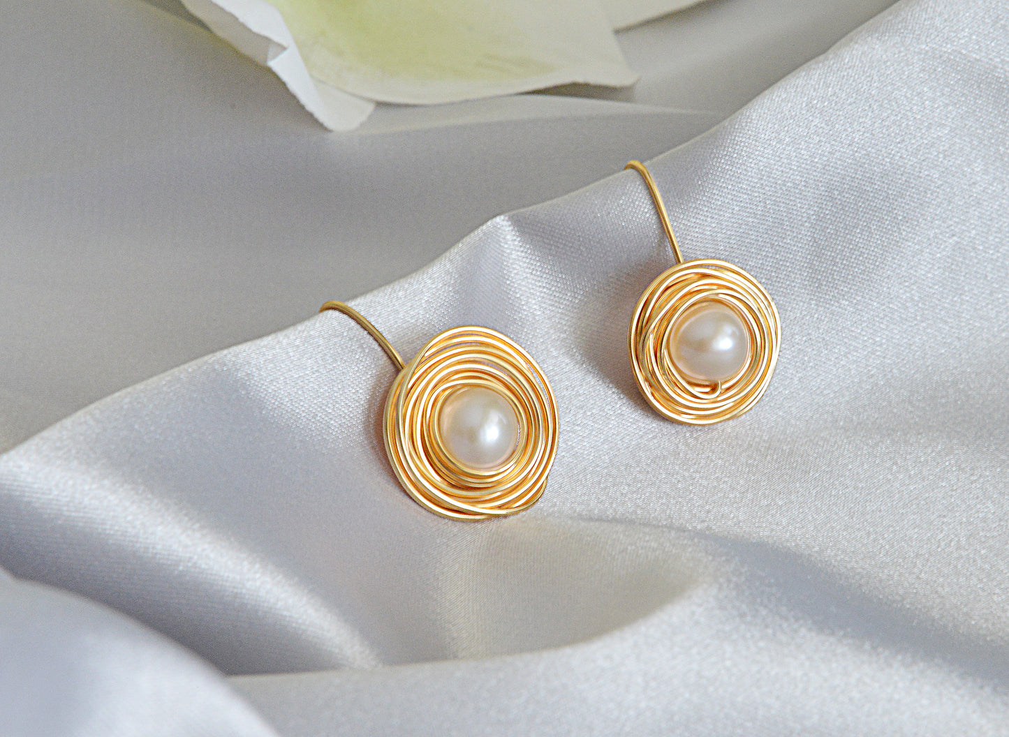 Handmade Bird Nest Earrings/ Brass Nest Earrings/Genuine Pearl Earrings