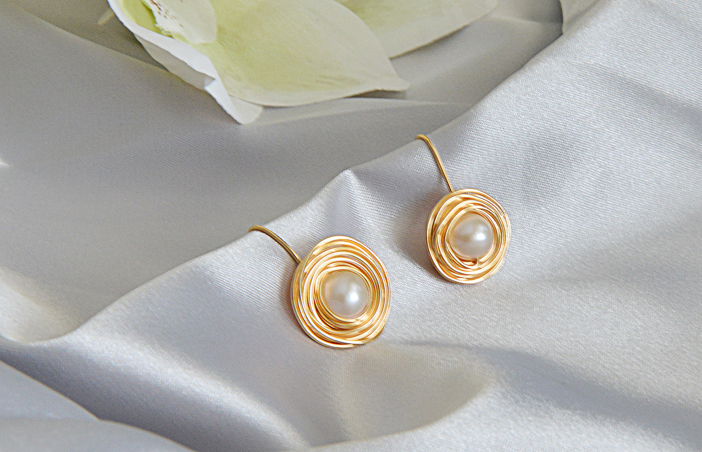 Handmade Bird Nest Earrings/ Brass Nest Earrings/Genuine Pearl Earrings