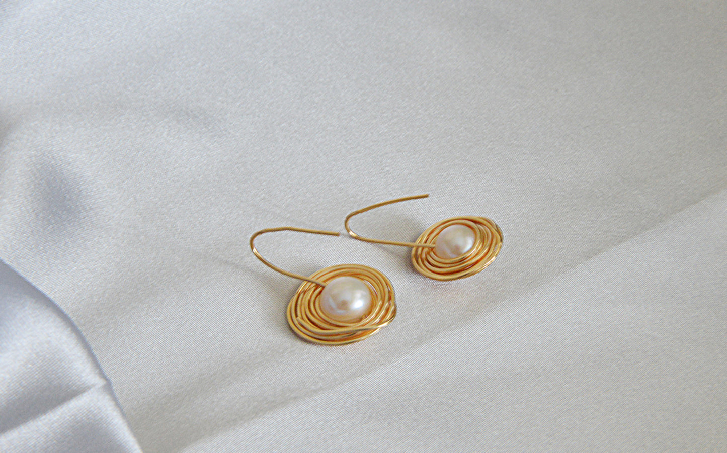 Handmade Bird Nest Earrings/ Brass Nest Earrings/Genuine Pearl Earrings